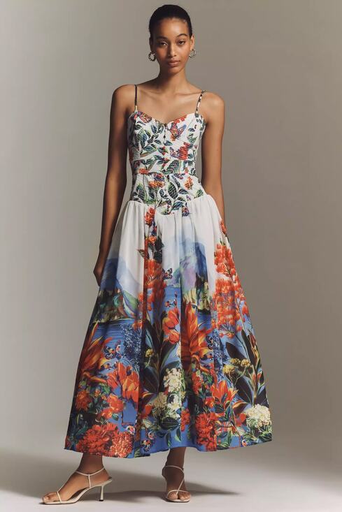 Anthropologie Dresses & Skirts - nwt by ANTHROPOLOGIE sz L The Muse Basque-Waist Garden Midi Dress